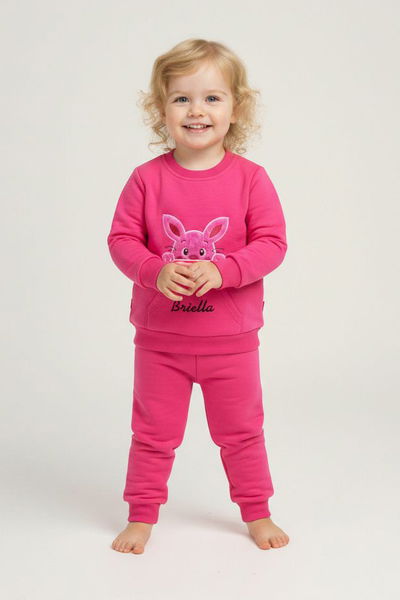 Kız Çocuk Fuşya Kanguru Cepli Takım - 28190-FUSYA 