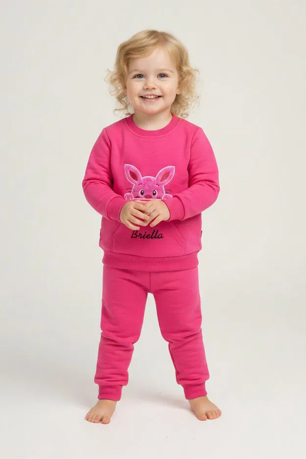 Kız Çocuk Fuşya Kanguru Cepli Takım - 28190-FUSYA - TOFİSA