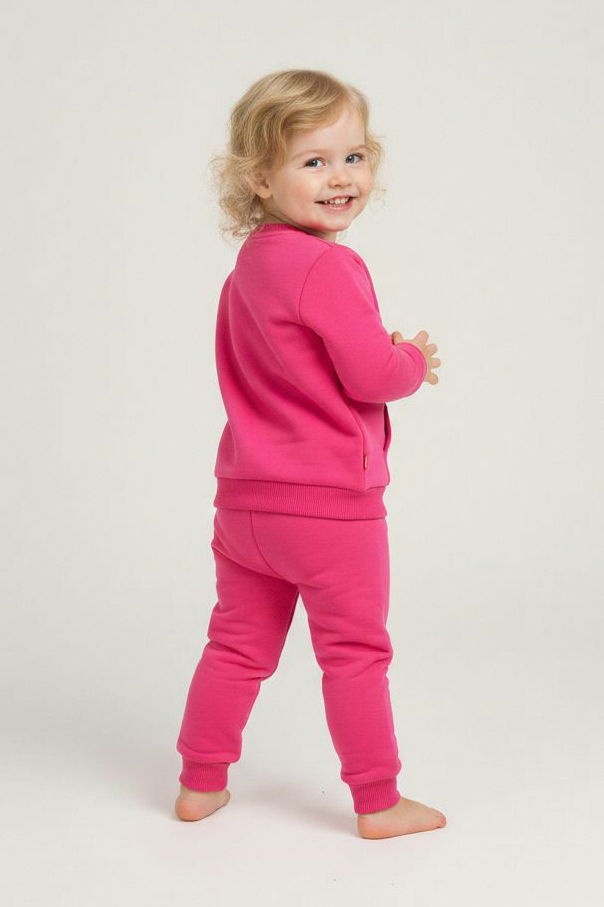 Kız Çocuk Fuşya Kanguru Cepli Takım - 28190-FUSYA - 2