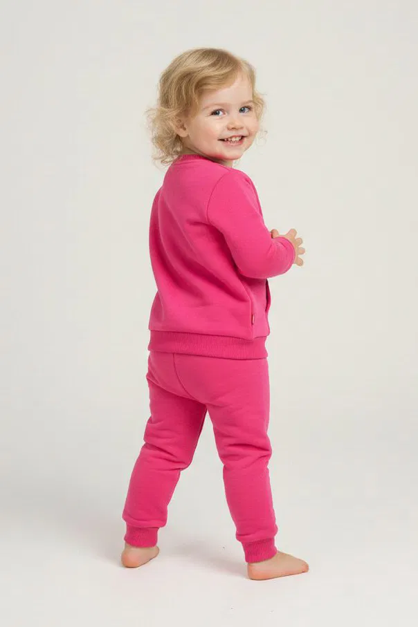 Kız Çocuk Fuşya Kanguru Cepli Takım - 28190-FUSYA - TOFİSA
