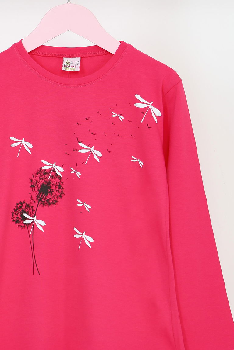 Kız Çocuk Fusya Uzun Kollu Baskılı Penye Badi - 27690 - TOFİSA