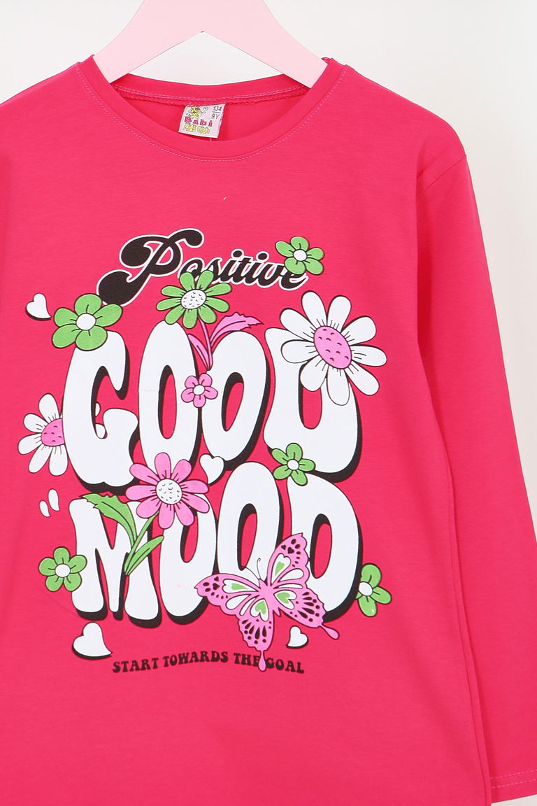 Kız Çocuk Fusya Uzun Kollu Baskılı Penye Badi - 27691 - TOFİSA