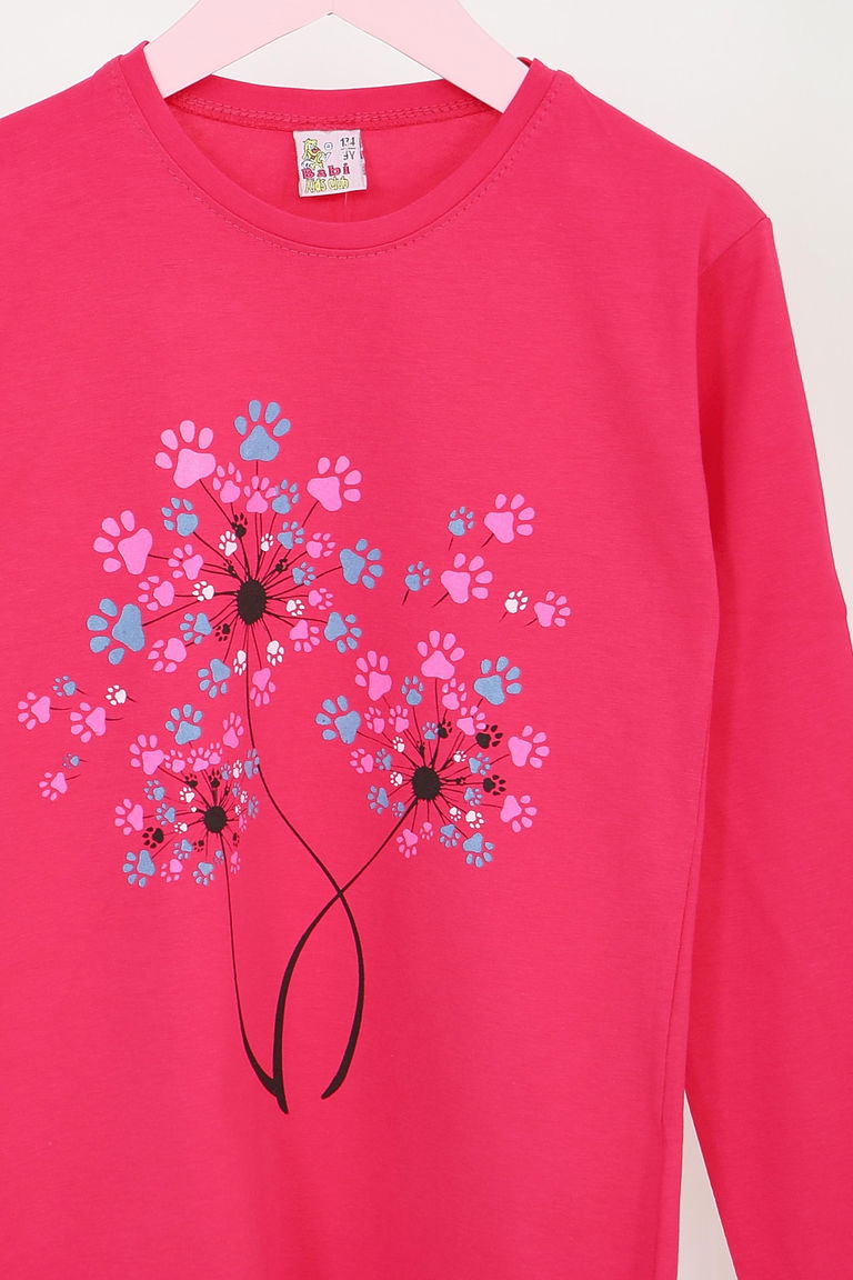 Kız Çocuk Fusya Uzun Kollu Baskılı Penye Badi - 27696 - TOFİSA