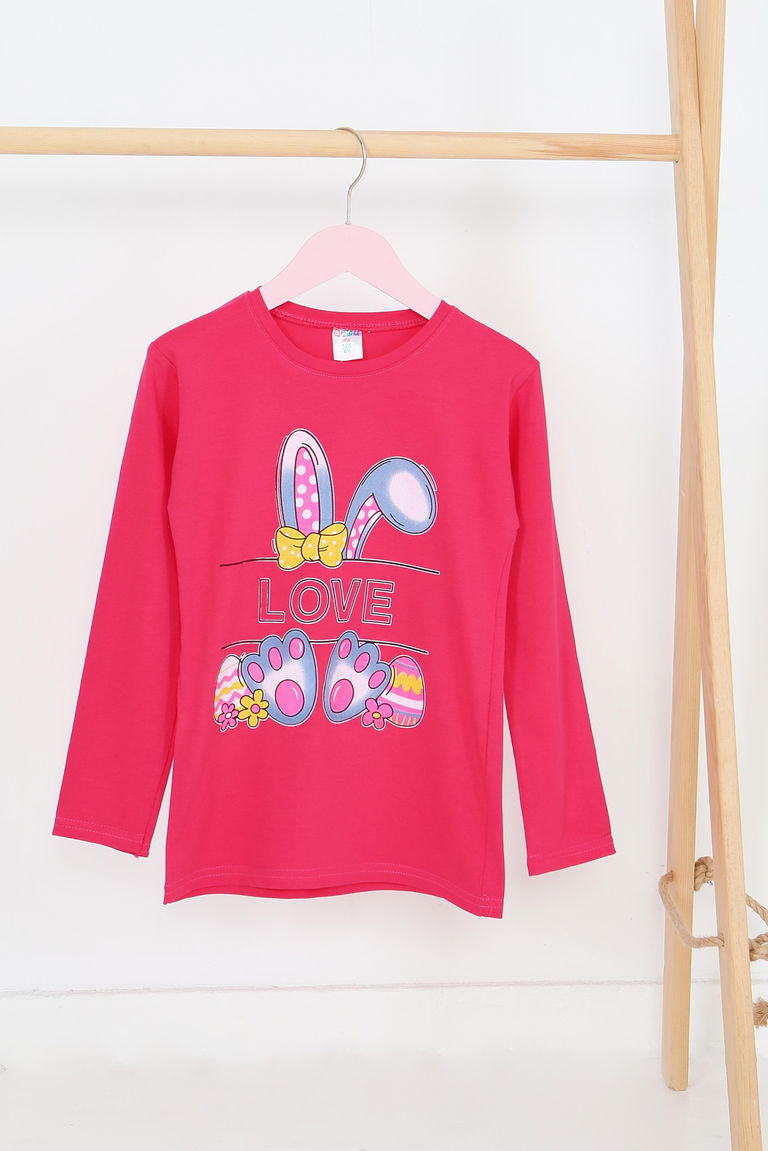 Kız Çocuk Fusya Uzun Kollu Baskılı Penye Badi - 27700 - TOFİSA