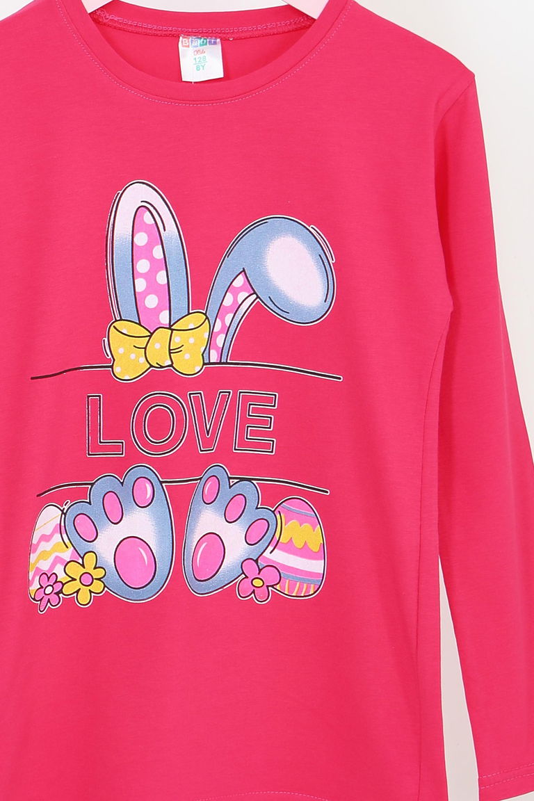 Kız Çocuk Fusya Uzun Kollu Baskılı Penye Badi - 27700 - TOFİSA