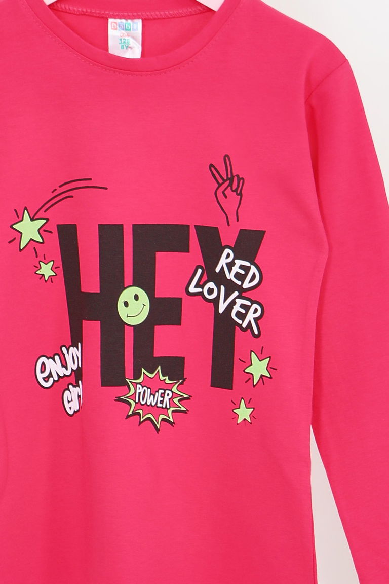 Kız Çocuk Fusya Uzun Kollu Baskılı Penye Badi - 27701 - TOFİSA