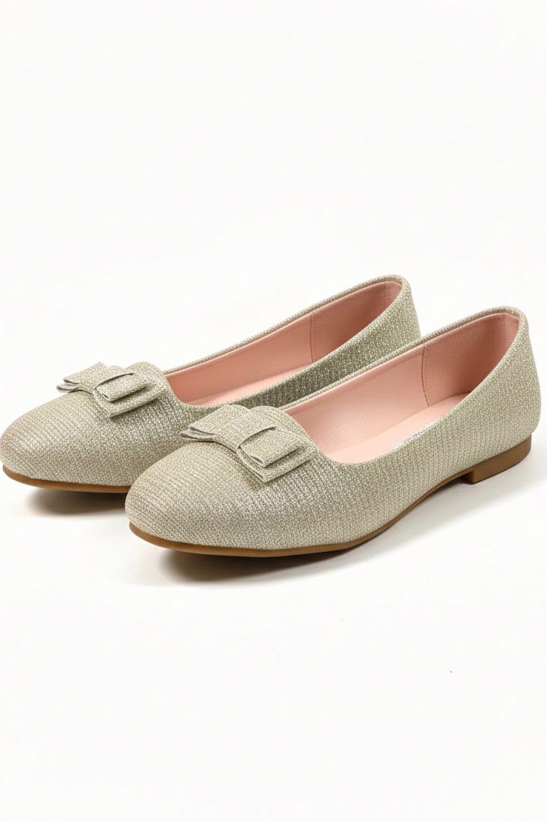 Kız Çocuk Gold Fiyonk Detaylı Simli Babet - 28196-GOLD - TOFİSA