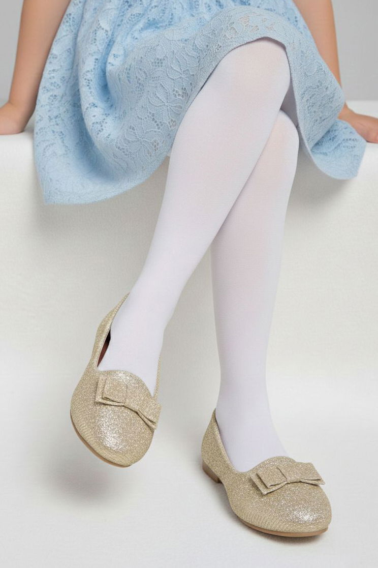 Kız Çocuk Gold Fiyonk Detaylı Simli Babet - 28196-GOLD - 2