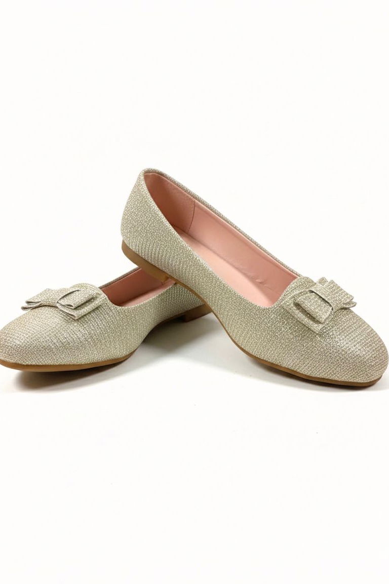 Kız Çocuk Gold Fiyonk Detaylı Simli Babet - 28196-GOLD - TOFİSA