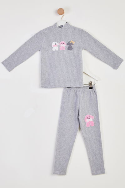 Kız Çocuk Gri Baskılı Pijama Takımı - 26443 