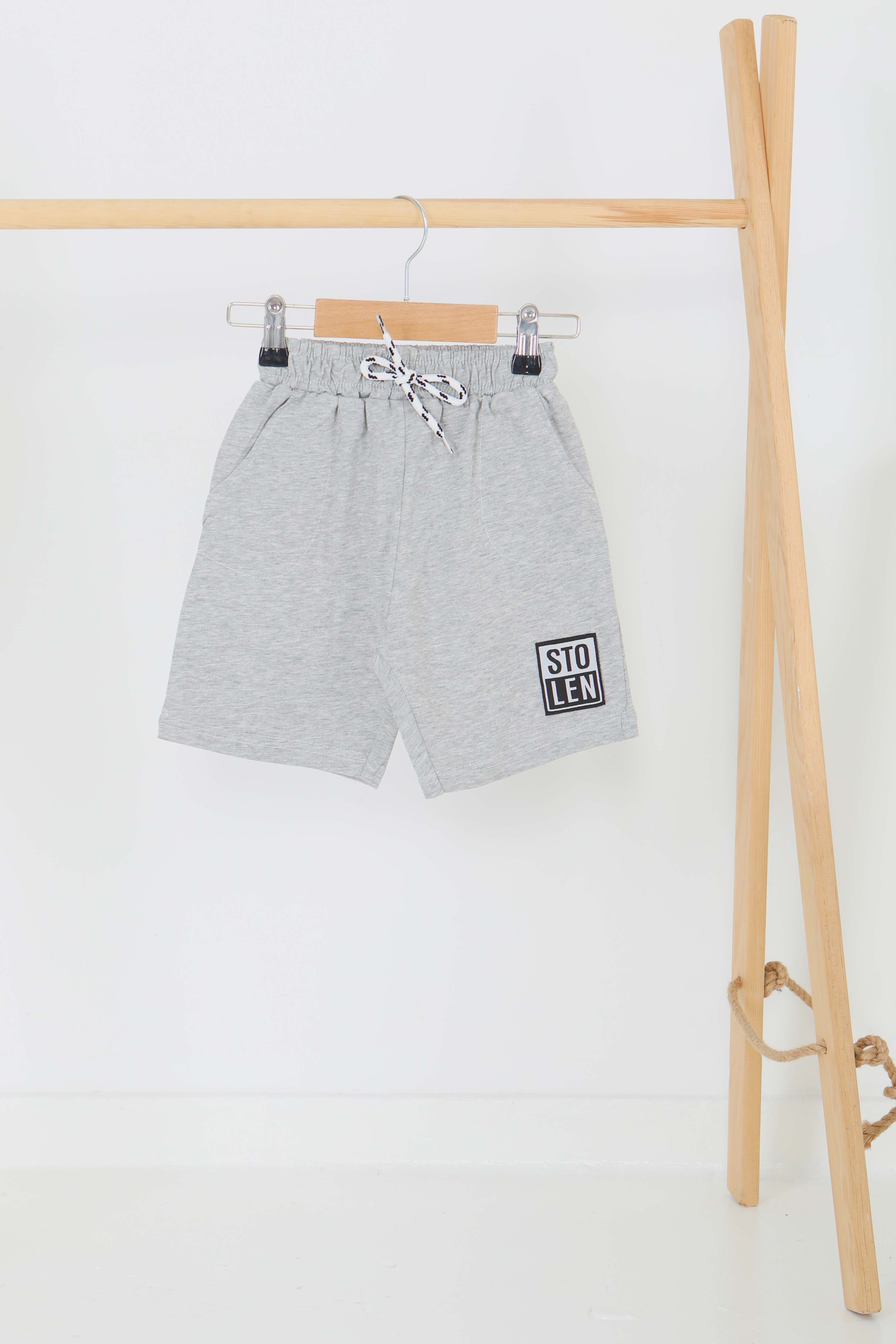 Kız Çocuk Gri Baskılı Şort - 27335 - 1