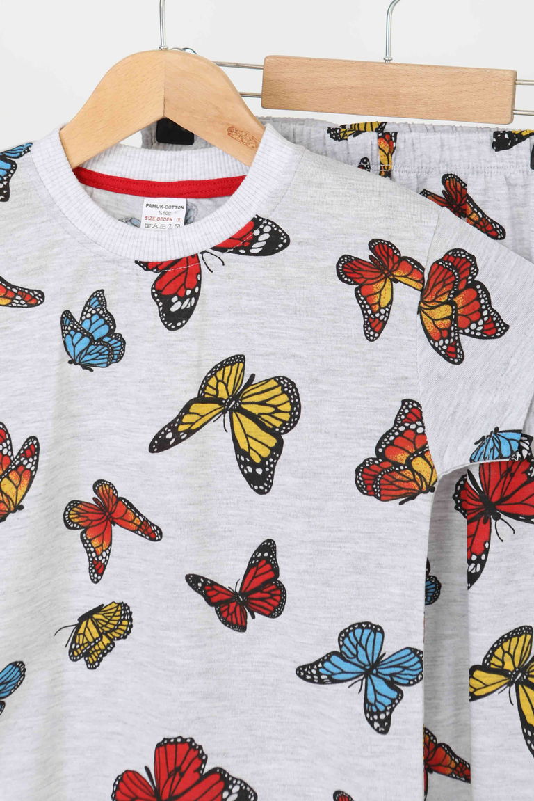 Kız Çocuk Gri Baskılı Şortlu Takım - 27175 - TOFİSA