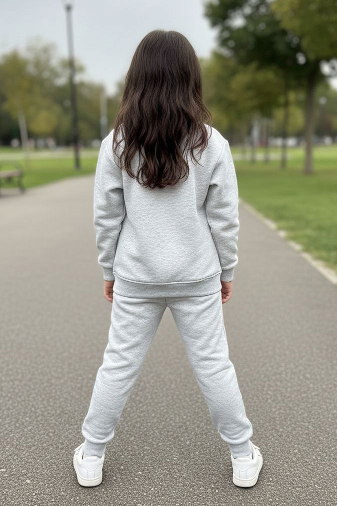 Kız Çocuk Gri Baskılı Üç iplik Eşofman Takımı - 28154-GRI - 2