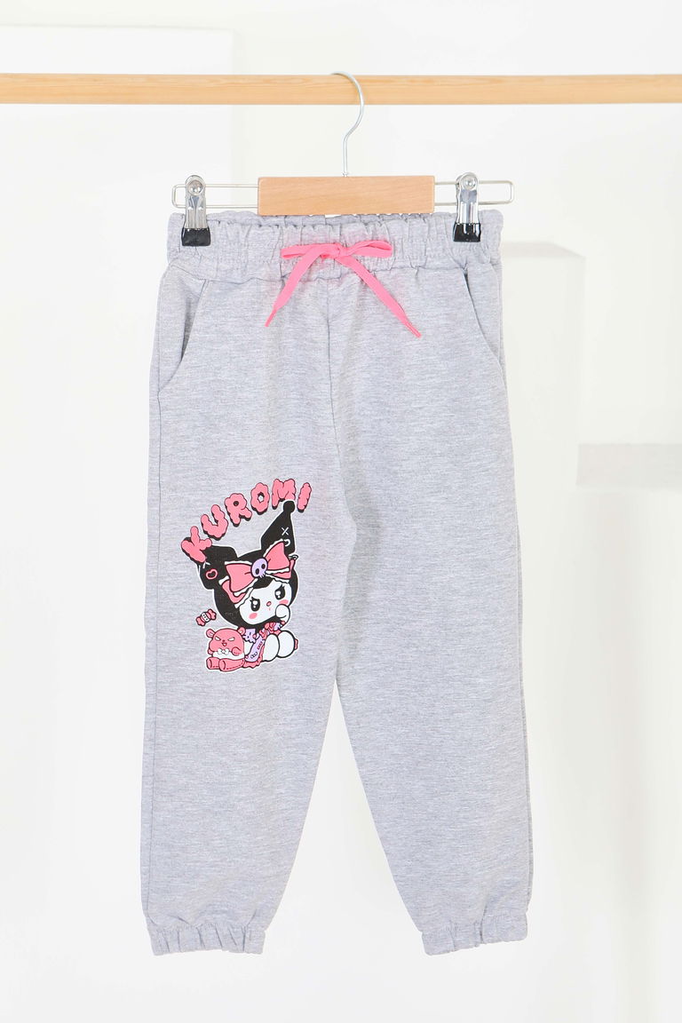 Kız Çocuk Gri Beli Lastikli Baskılı Penye Eşofman Altı - 27688 - TOFİSA