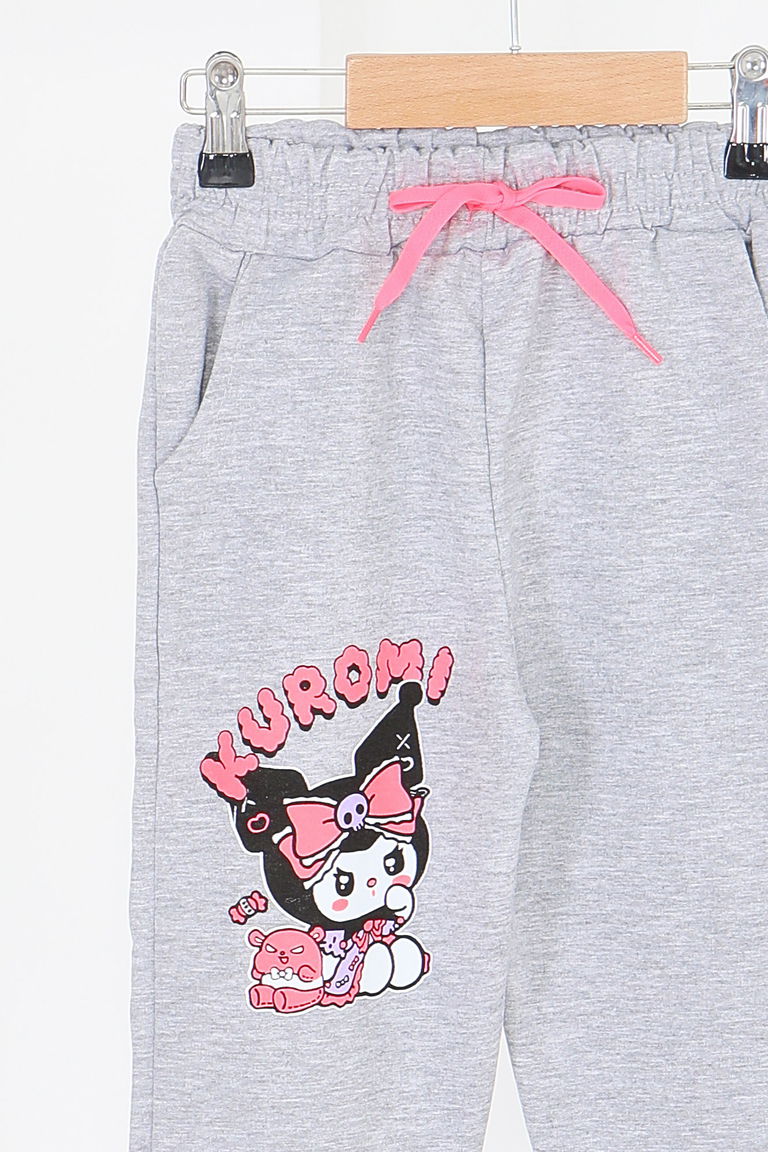 Kız Çocuk Gri Beli Lastikli Baskılı Penye Eşofman Altı - 27688 - TOFİSA