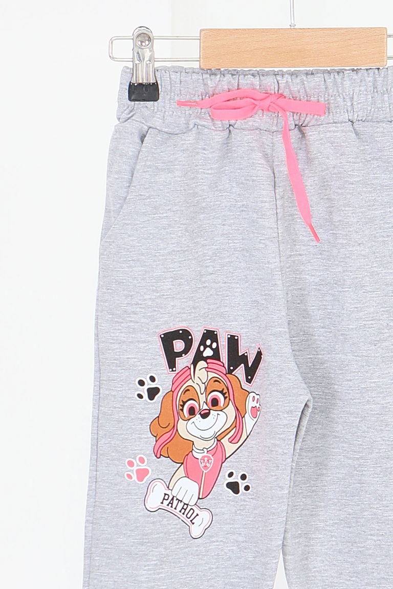 Kız Çocuk Gri Beli Lastikli Baskılı Penye Eşofman Altı - 27689 - TOFİSA