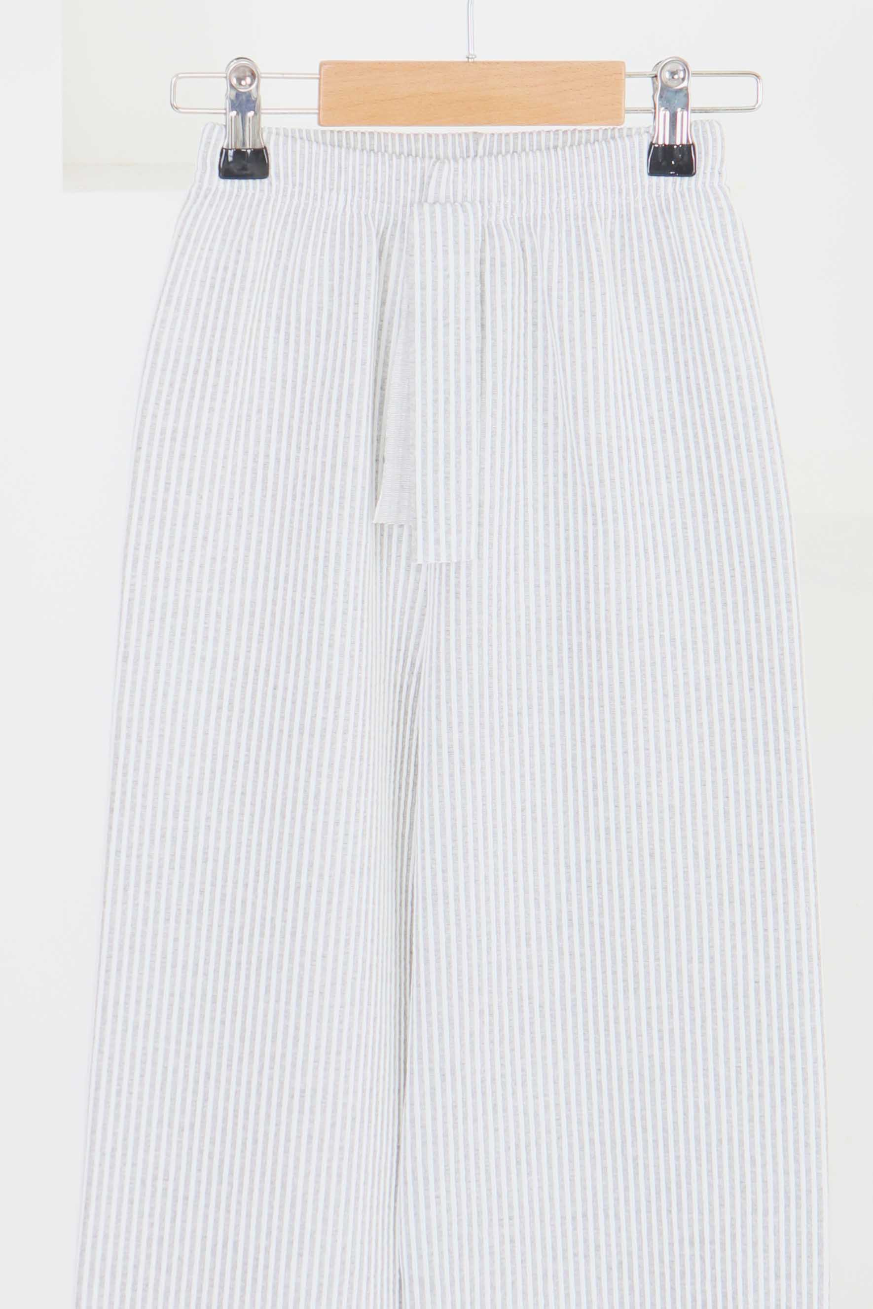 Kız Çocuk Gri Çizgili Beli Lastikli Pantolon - 27448 - 2