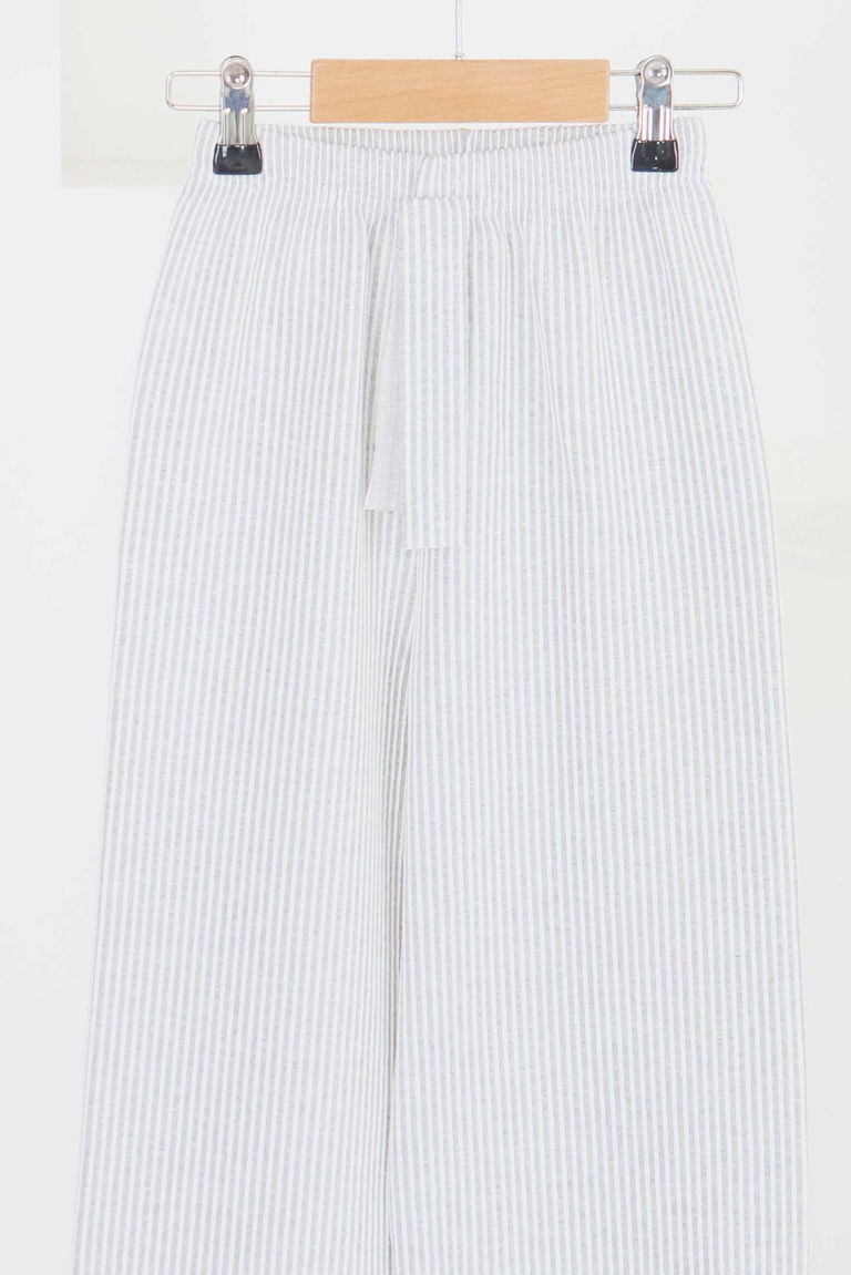 Kız Çocuk Gri Çizgili Beli Lastikli Pantolon - 27448 - TOFİSA