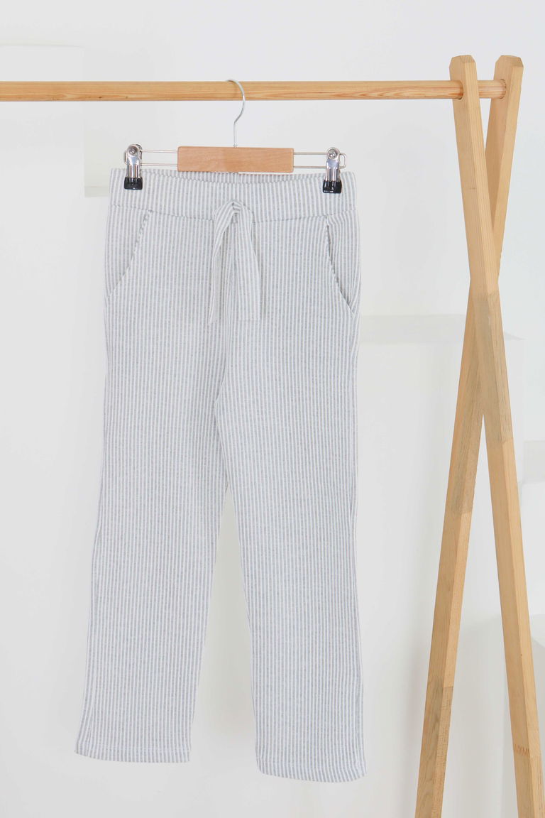 Kız Çocuk Gri Çizgili Cepli Pantolon - 27450 - TOFİSA