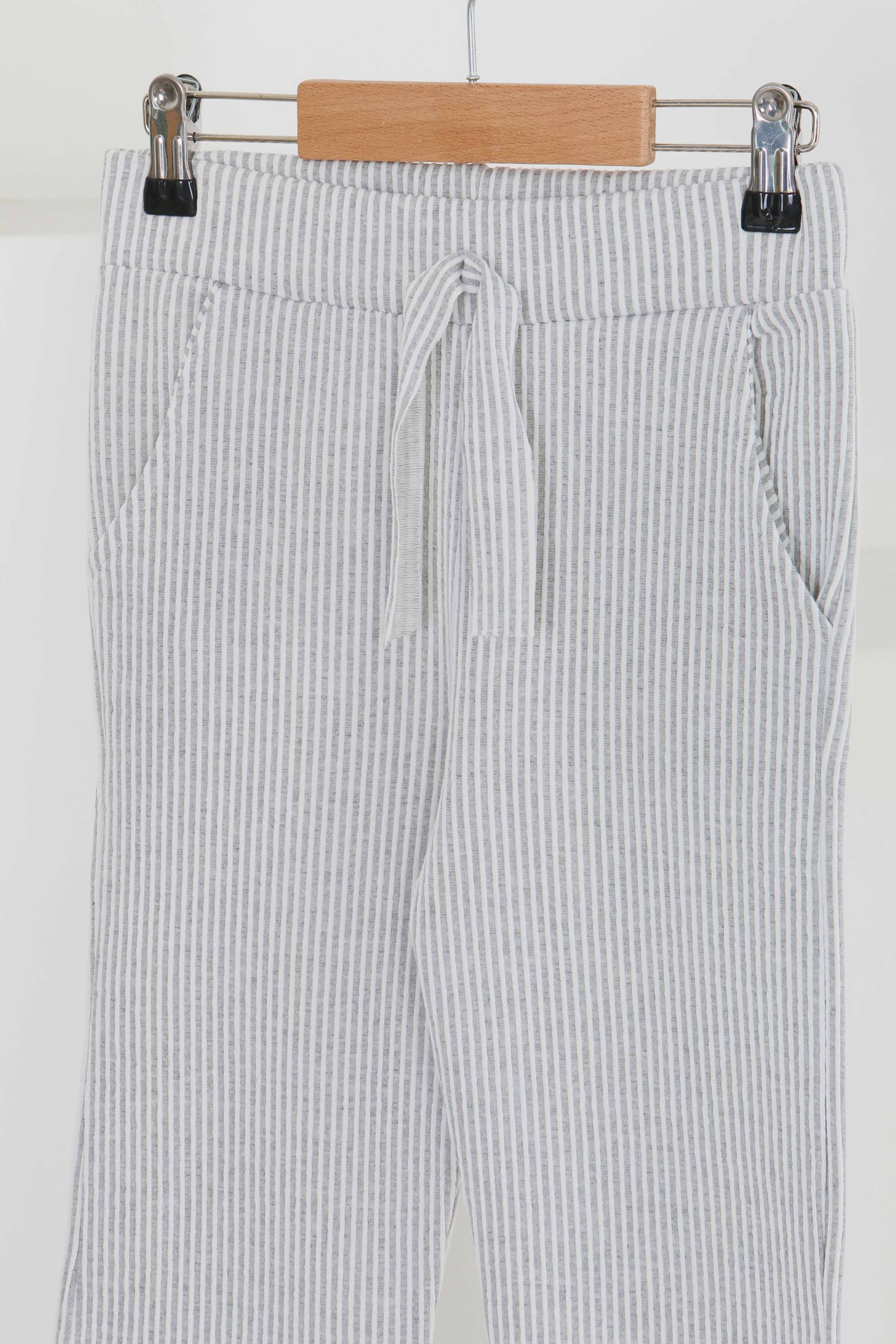 Kız Çocuk Gri Çizgili Cepli Pantolon - 27450 - 2