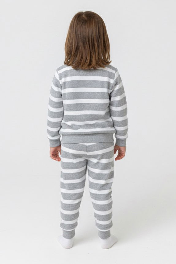 Kız Çocuk Gri Çizgili Nakışlı İki İplik İkili Takım - 27976-GRI - TOFİSA