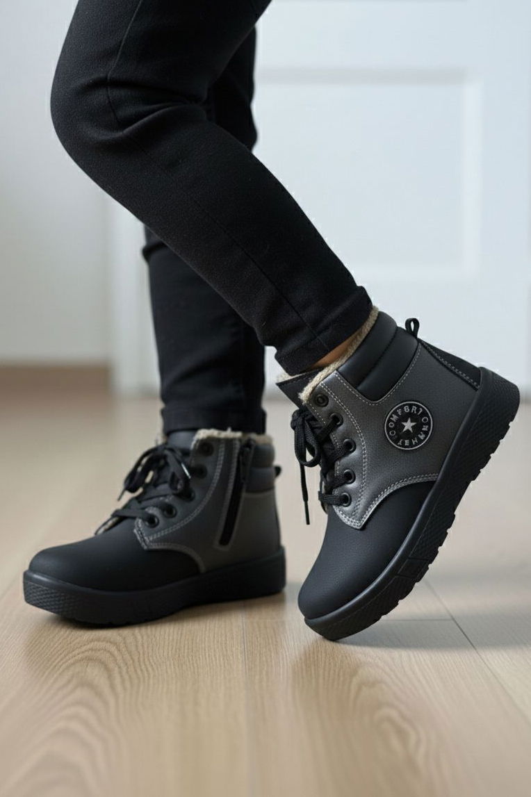 Kız Çocuk Gri İçi Peluş Suni Deri Bot - 28079-GRI - TOFİSA