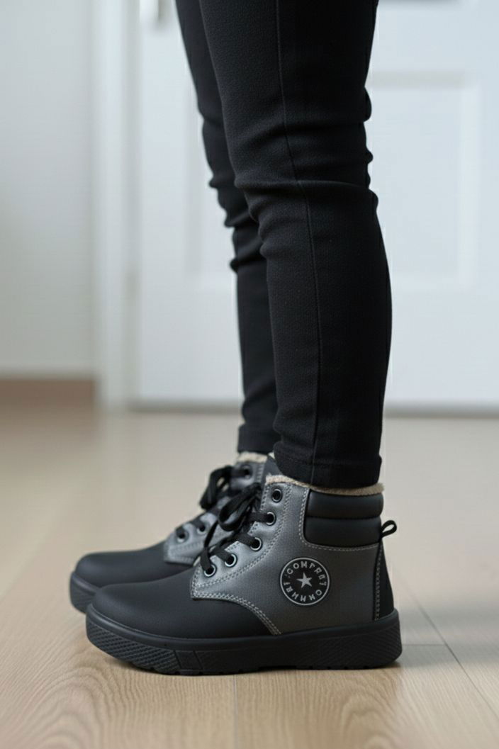 Kız Çocuk Gri İçi Peluş Suni Deri Bot - 28079-GRI - TOFİSA