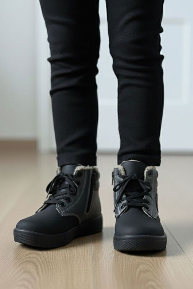 Kız Çocuk Gri İçi Peluş Suni Deri Bot - 28079-GRI - TOFİSA