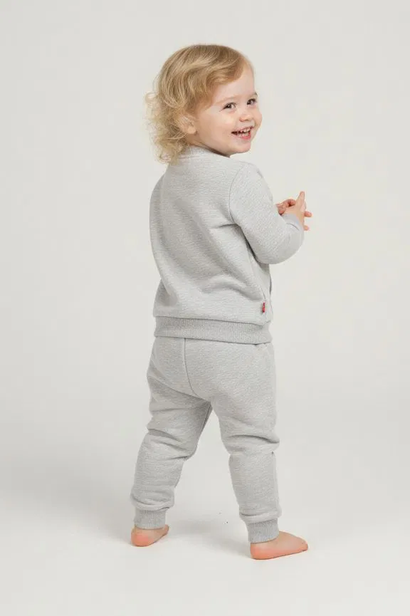 Kız Çocuk Gri Kanguru Cepli Takım - 28190-GRI - TOFİSA