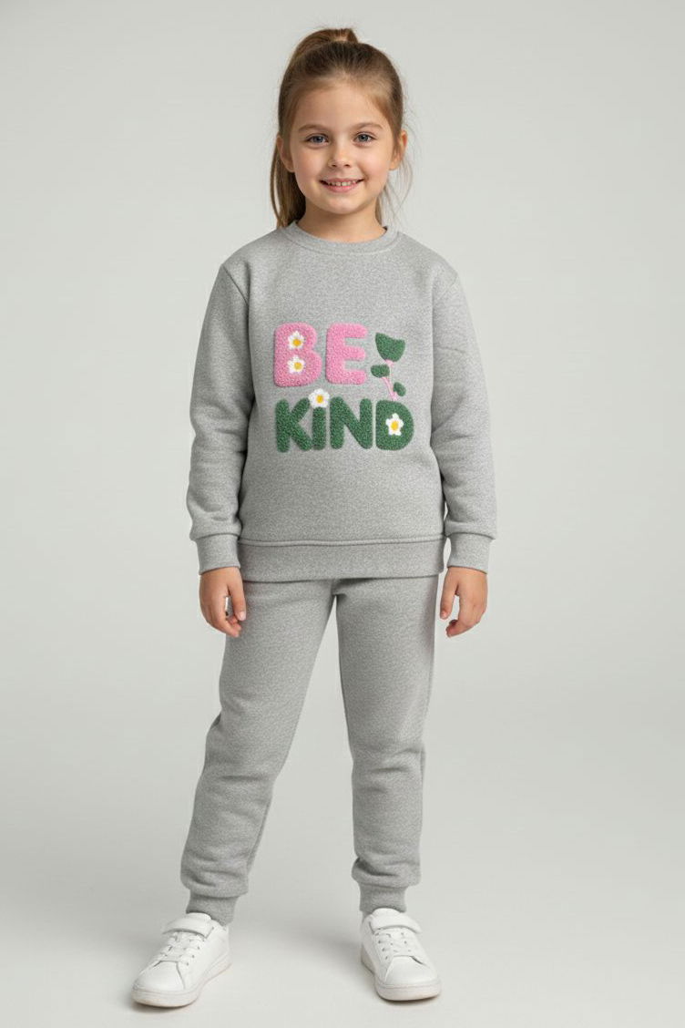 Kız Çocuk Gri Nakışlı İki İplik Takım - 28147-GRI - 1
