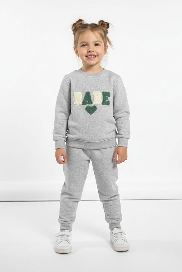 Kız Çocuk Gri Nakışlı İki İplik Takım - 28148-GRI - 1