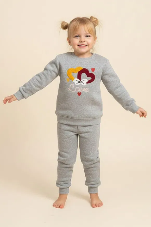 Kız Çocuk Gri Nakışlı İki İplik Takım - 28149-GRI - 1