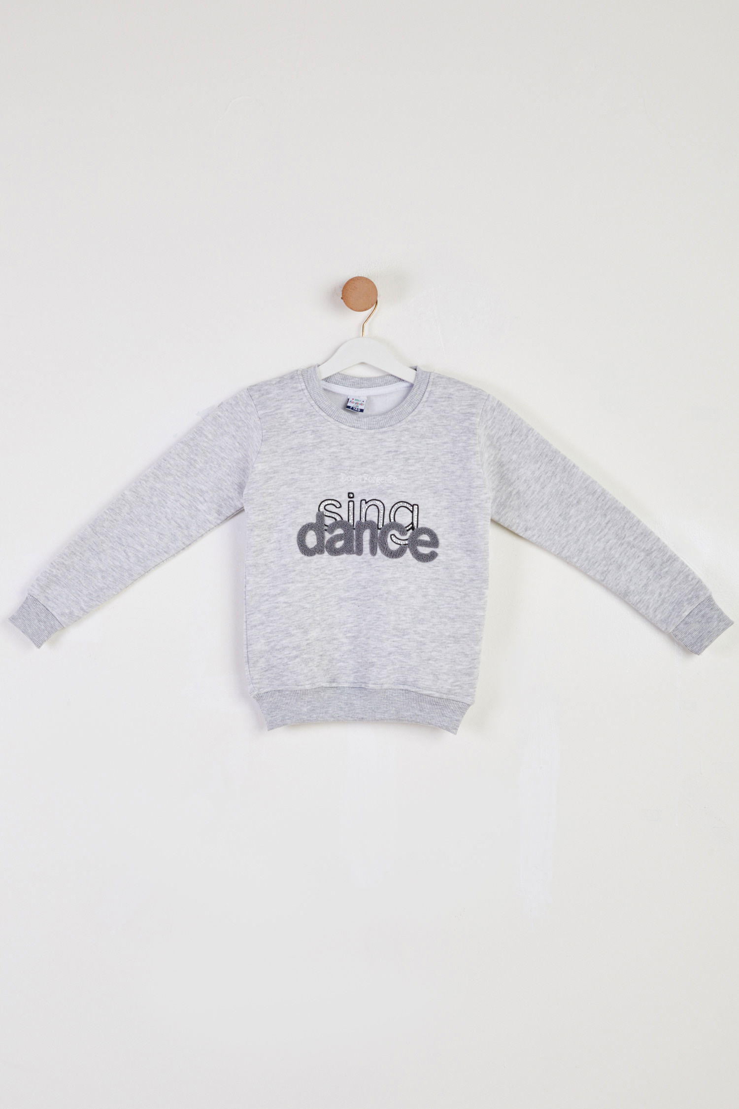 Kız Çocuk Gri Nakışlı Sweatshirt - 26457 - 1
