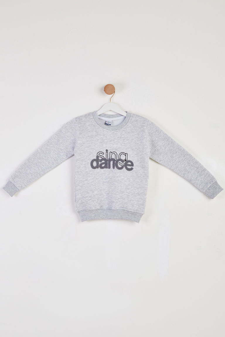 Kız Çocuk Gri Nakışlı Sweatshirt - 26457 - TOFİSA