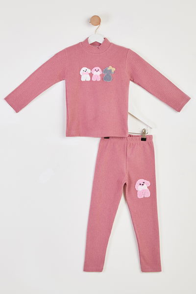 Kız Çocuk Gul Baskılı Pijama Takımı - 26443 