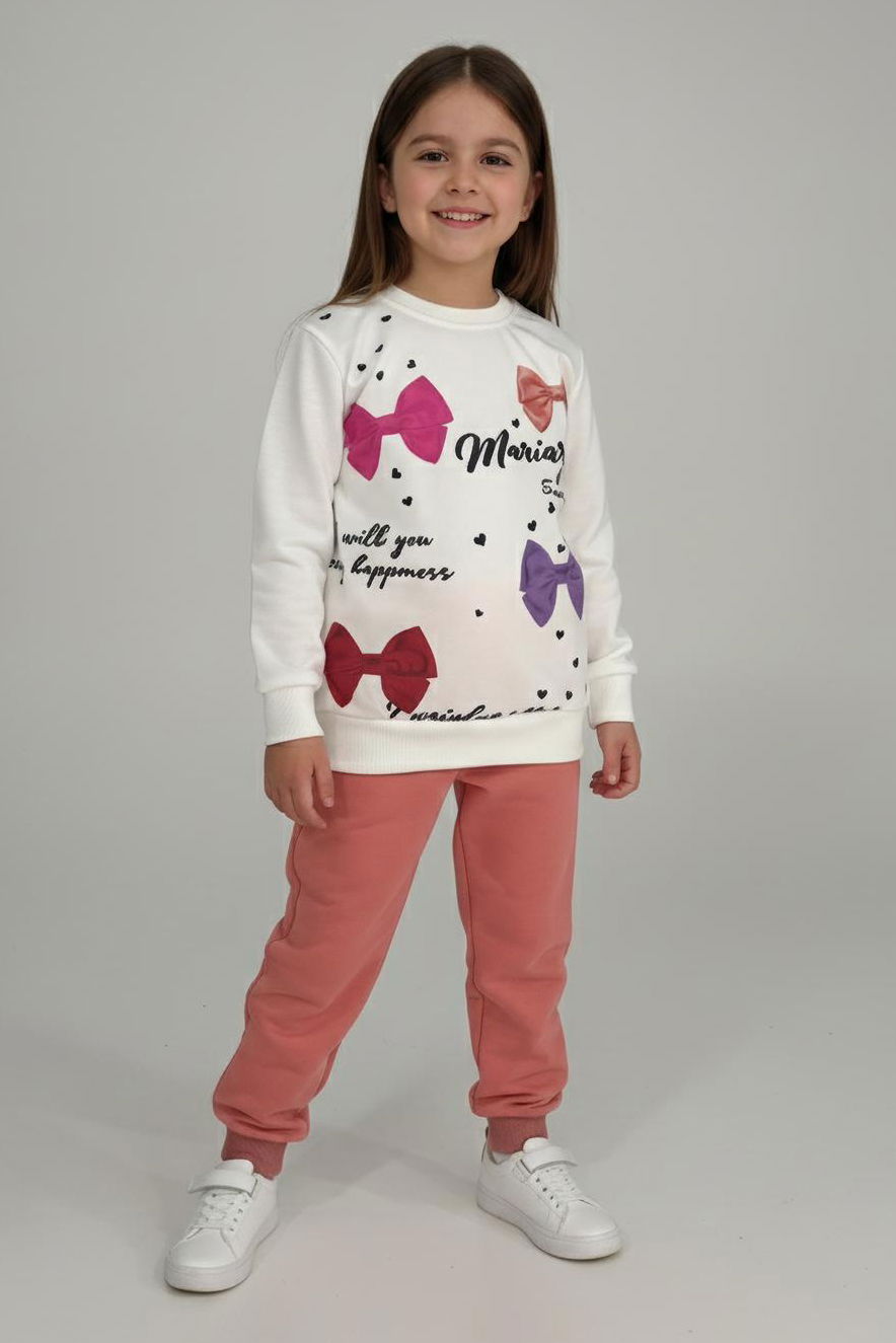 Kız Çocuk Gül Baskılı Pijama Takımı - 28164-GUL - 1