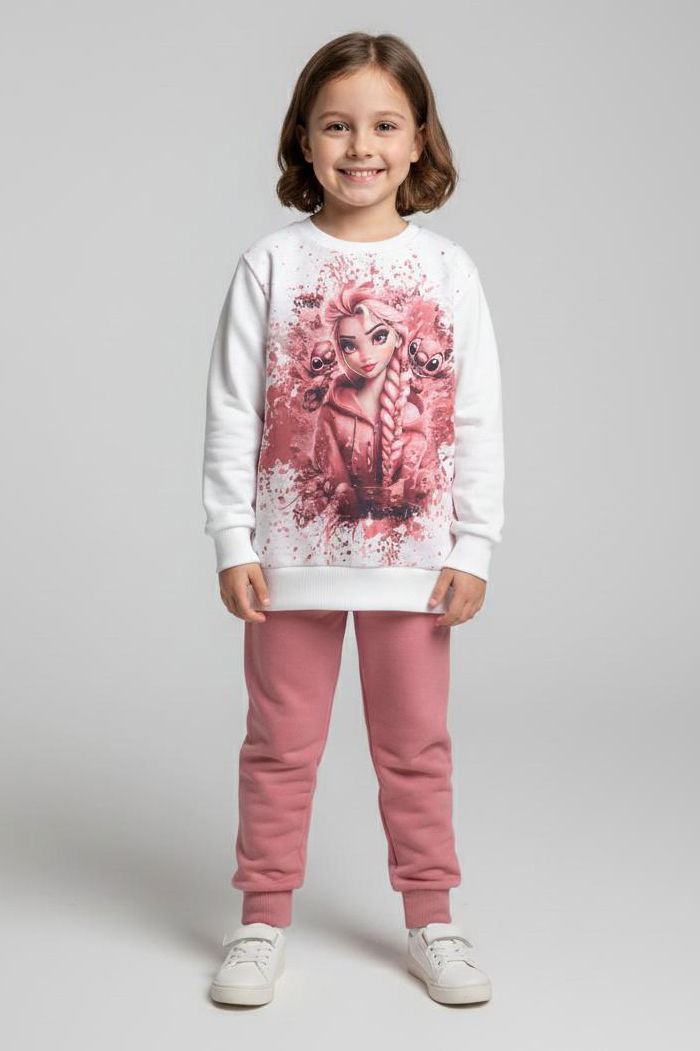 Kız Çocuk Gül Baskılı Pijama Takımı - 28165-GUL - 1