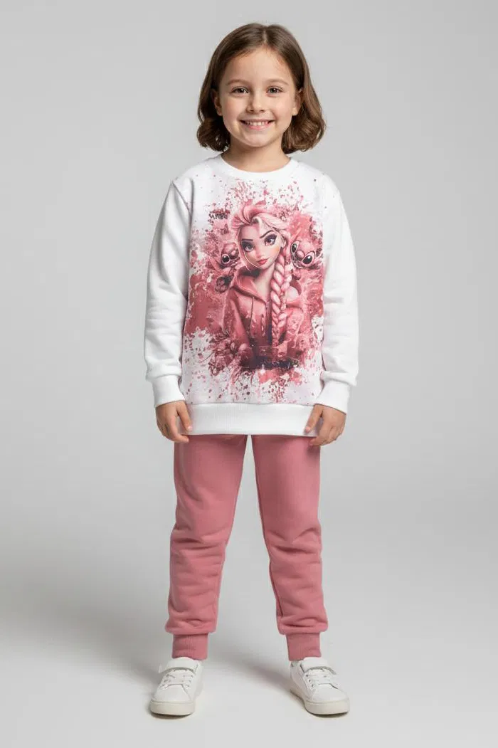 Kız Çocuk Gül Baskılı Pijama Takımı - 28165-GUL - TOFİSA