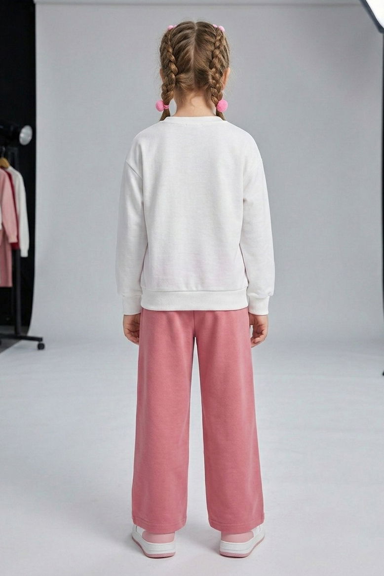 Kız Çocuk Gül Baskılı Pijama Takımı - 28305-GUL - 2