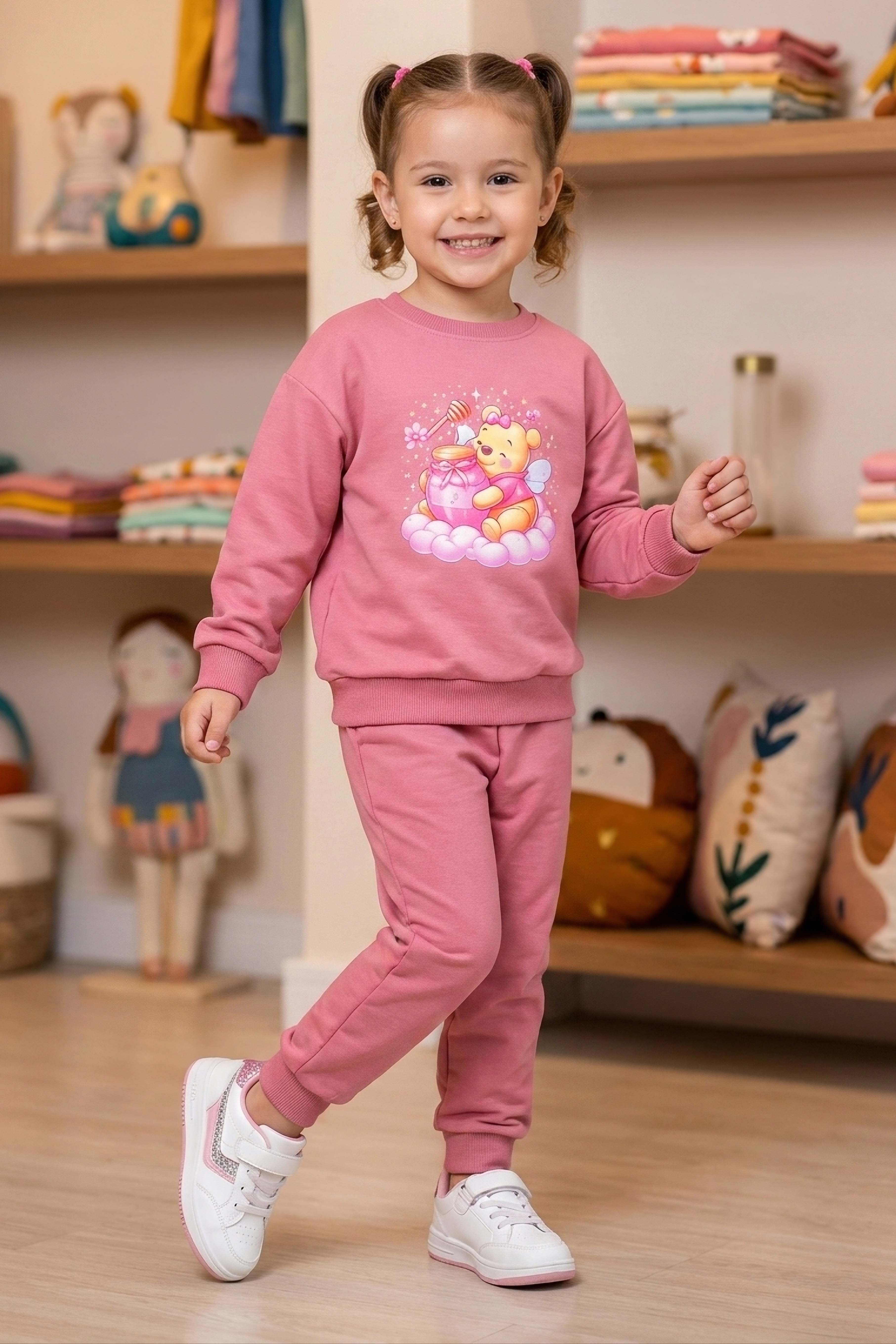 Kız Çocuk Gül Baskılı Pijama Takımı - 28307-GUL - 1