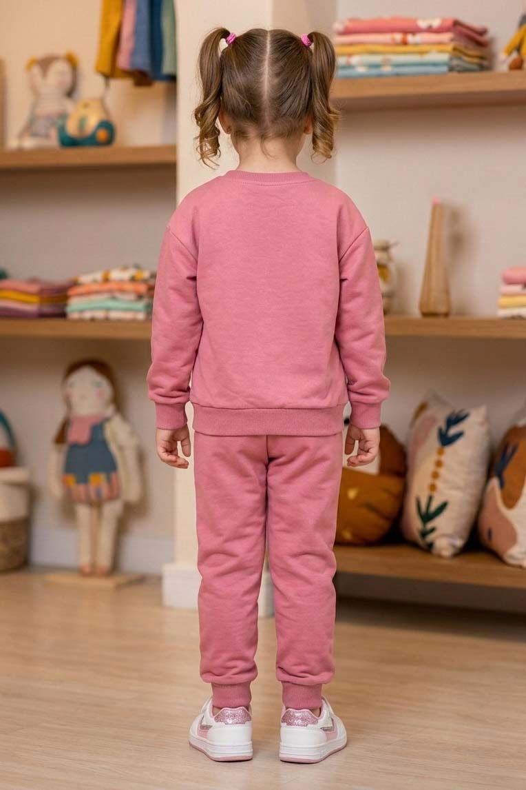 Kız Çocuk Gül Baskılı Pijama Takımı - 28307-GUL - 2
