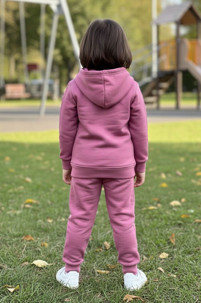 Kız Çocuk Gül Baskılı Üç iplik Eşofman Takımı - 28153-GUL - TOFİSA