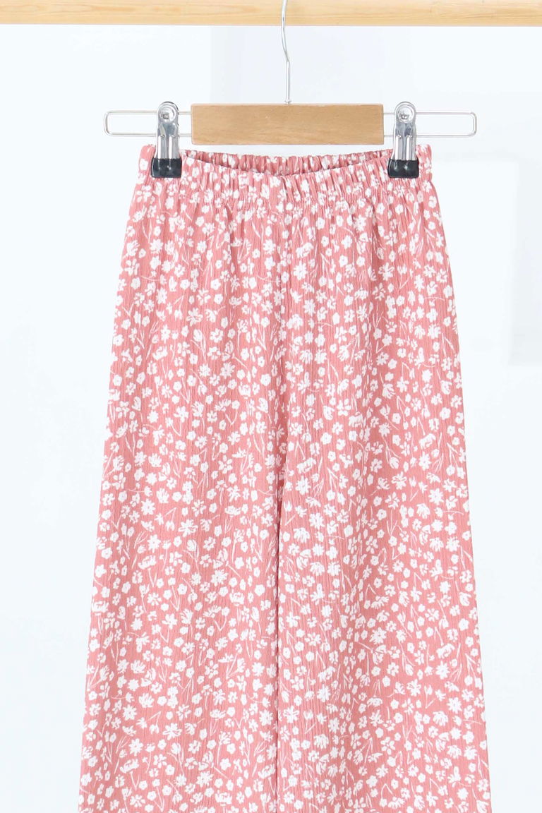 Kız Çocuk Gül Çiçek Desenli Pantolon - 27307 - TOFİSA