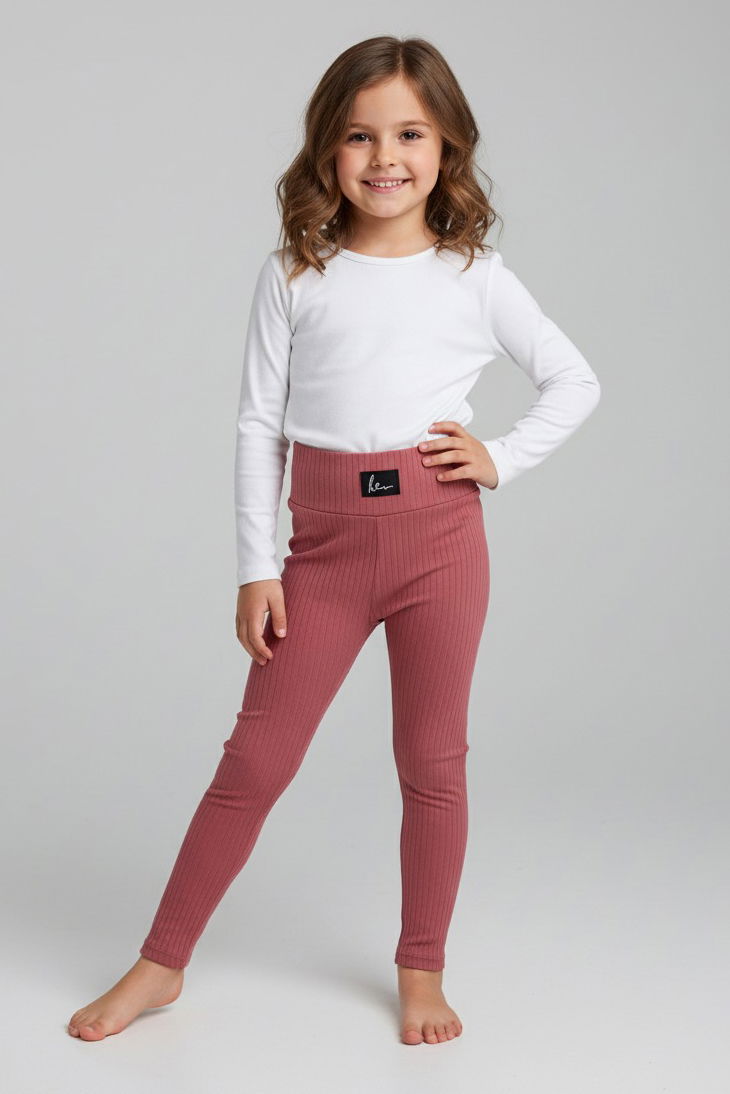 Kız Çocuk Gul Kurusu Armalı Fitilli Kadife Tayt - 27963-GUL-KURUSU - 1