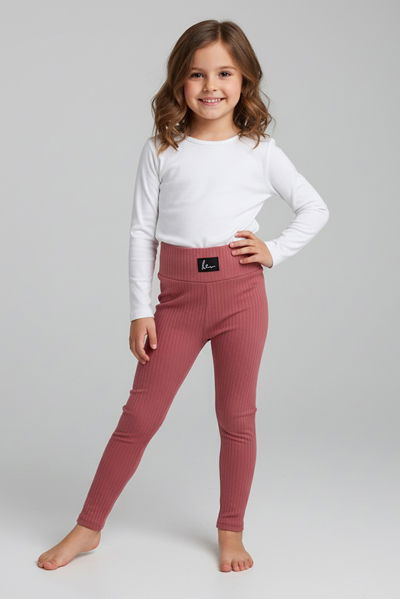 Kız Çocuk Gul Kurusu Armalı Fitilli Kadife Tayt - 27963-GUL-KURUSU 