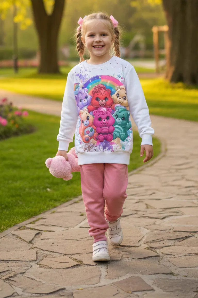 Kız Çocuk Gul Kurusu Baskılı Pijama Takımı - 28107-GUL-KURUSU - TOFİSA