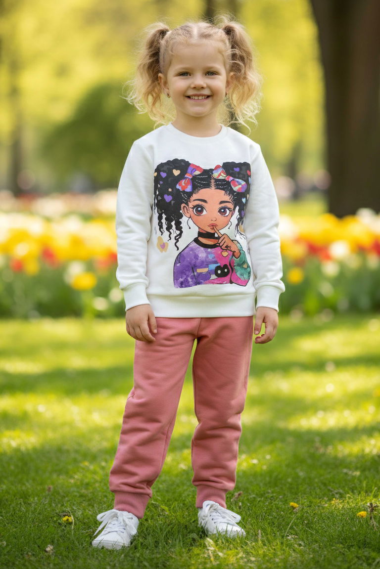 Kız Çocuk Gul Kurusu Baskılı Pijama Takımı - 28108-GUL-KURUSU - TOFİSA