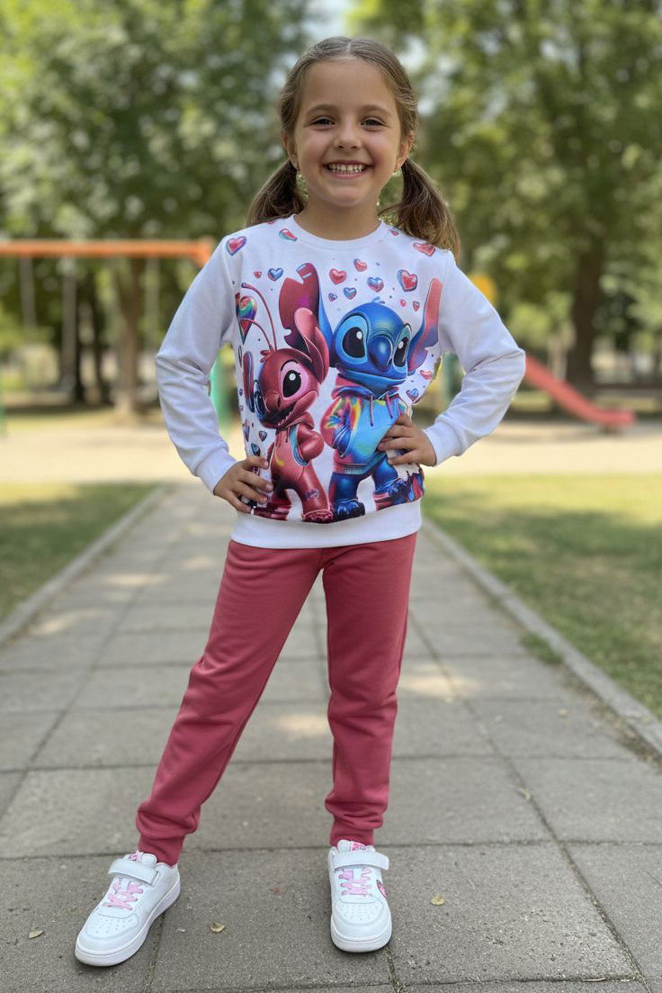 Kız Çocuk Gul Kurusu Baskılı Pijama Takımı - 28246-GUL-KURUSU - 1