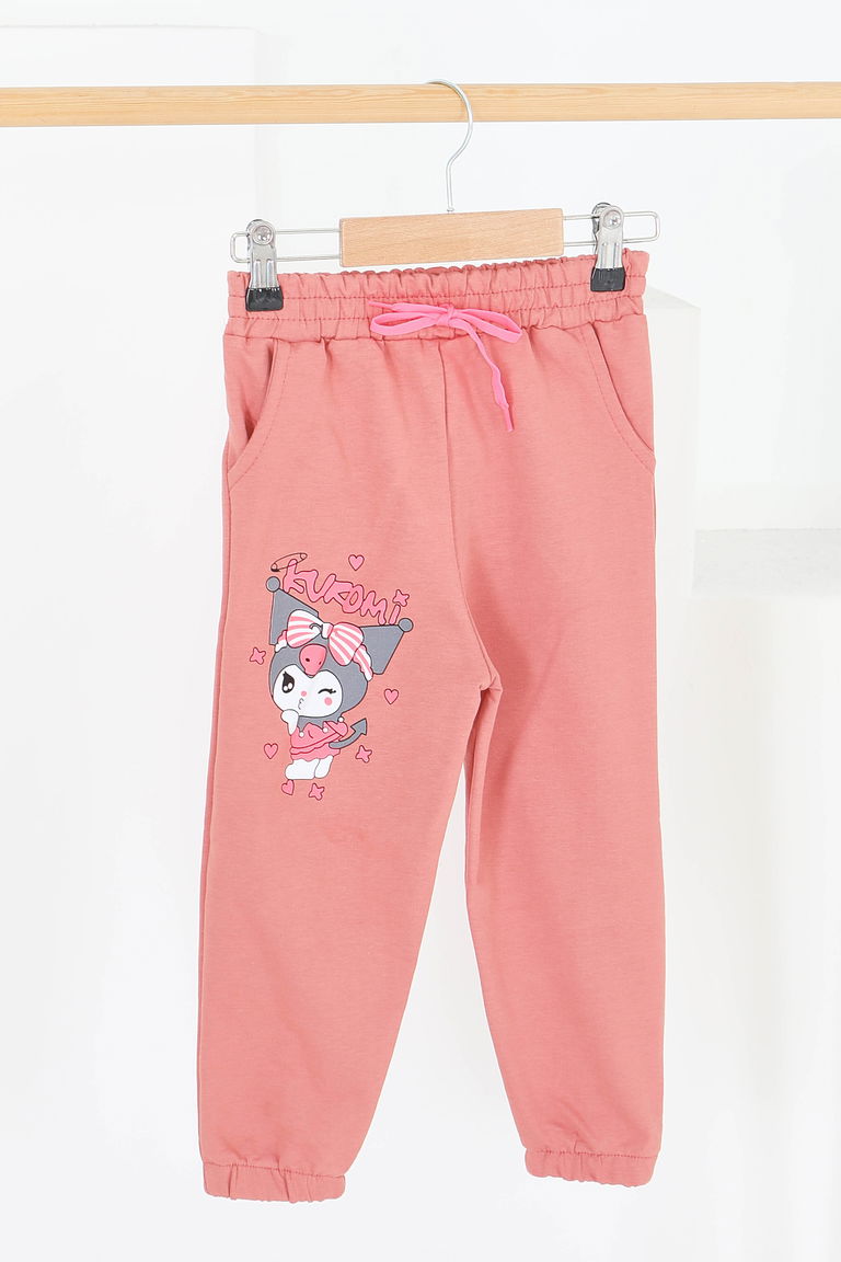 Kız Çocuk Gul Kurusu Beli Lastikli Baskılı Penye Eşofman Altı - 27687 - TOFİSA