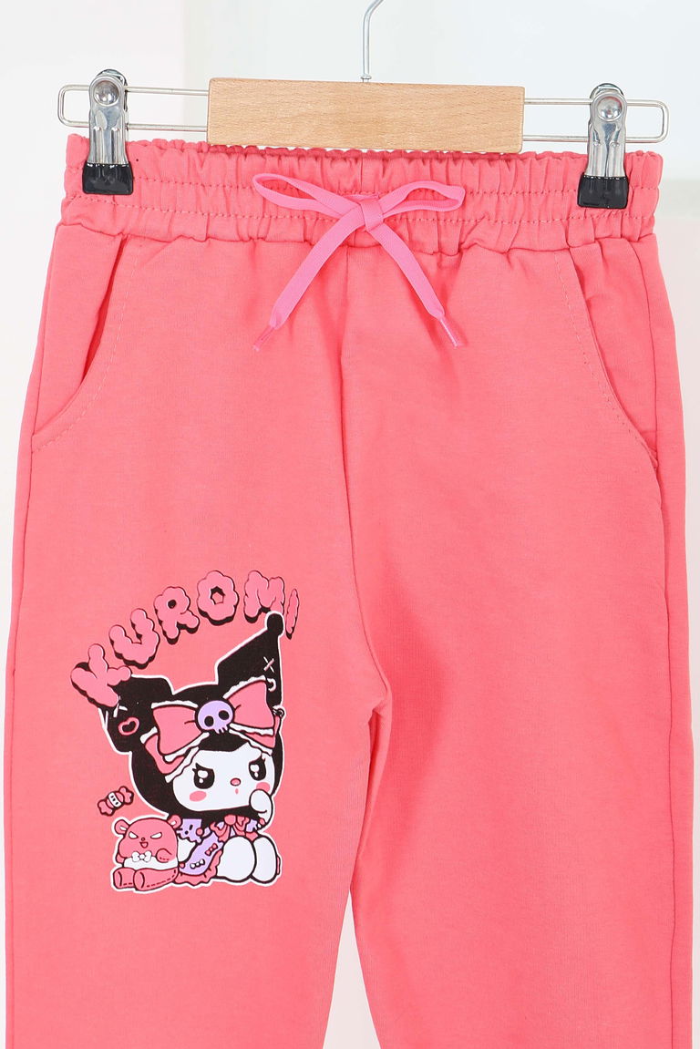 Kız Çocuk Gul Kurusu Beli Lastikli Baskılı Penye Eşofman Altı - 27688 - TOFİSA